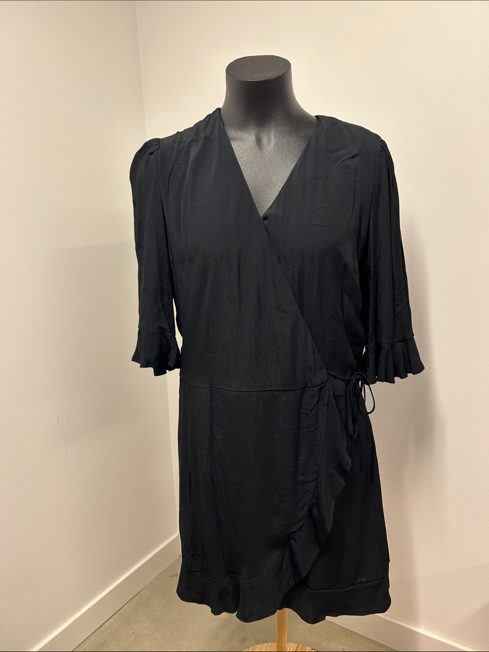 LOFT Black Wrap Dress Skort with Ruffle Trim